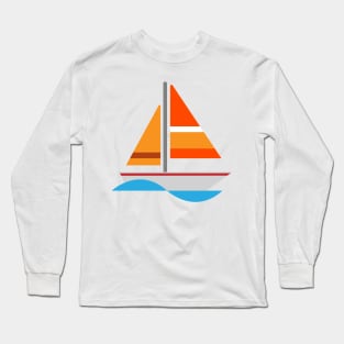 Sailing Boat Funny Nursery Cartoon Drawing Design Long Sleeve T-Shirt